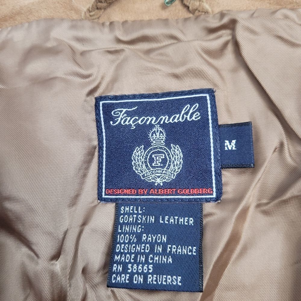 FACONNABLE Vintage 90s coat goatskin leather tan wrap jacket M - Picture 6 of 8